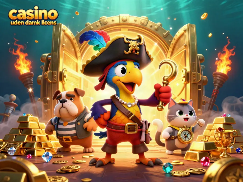 Engage in casino uden dansk licens with pirate-themed 3D design showcasing treasure and characters.