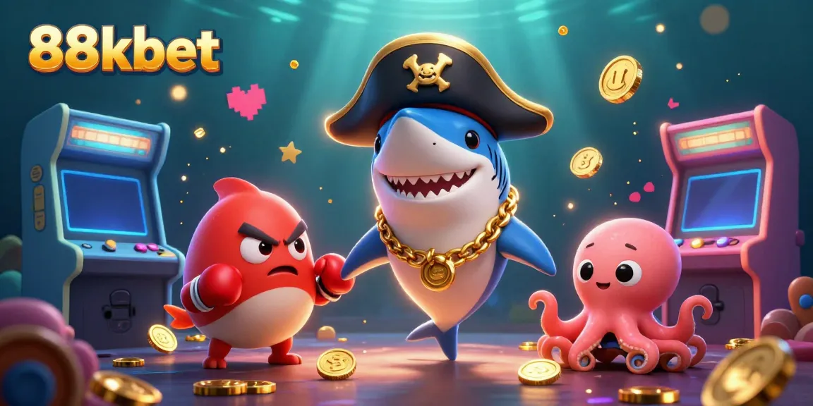 Engage in thrilling gameplay at 88kbet with cartoon characters celebrating a vibrant casino atmosphere.