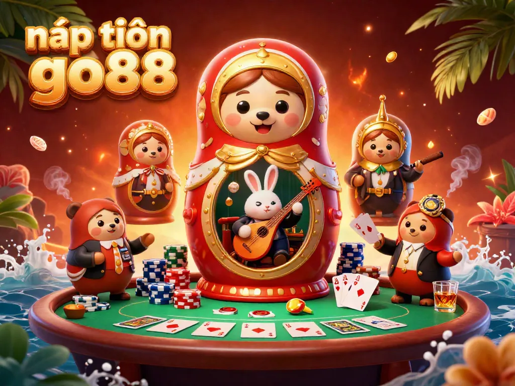 Engage with the thrilling world of nạp tiền go88 through this vibrant 3D casino scene featuring playful characters and exciting game elements.