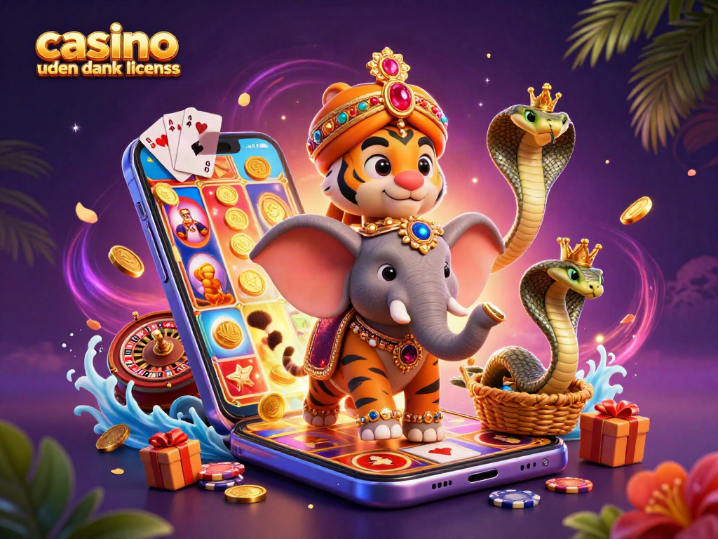 Experience the vibrant world of casino uden dansk licens with a dynamic 3D illustration of gaming excitement.
