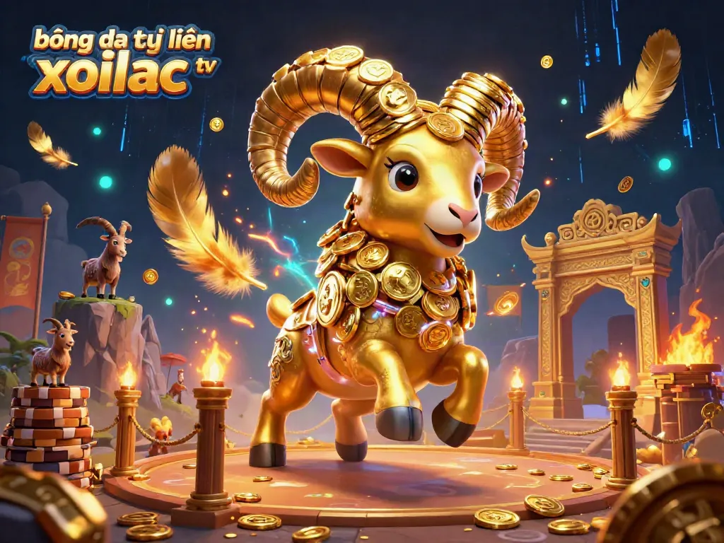 Experience the thrill of bóng đá trực tuyến xoilac tv with a dynamic 3D scene featuring a golden ram charging through a vibrant betting arena.