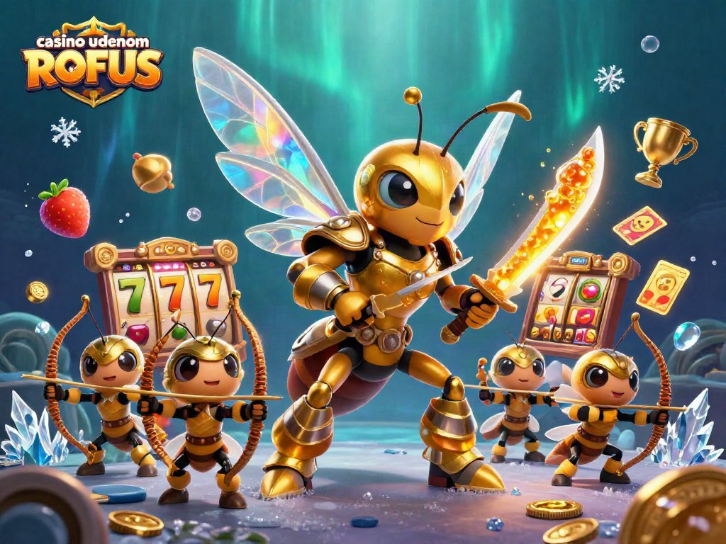 Engage with casino uden om ROFUS through a vibrant and dynamic gambling illustration featuring a samurai hornet.