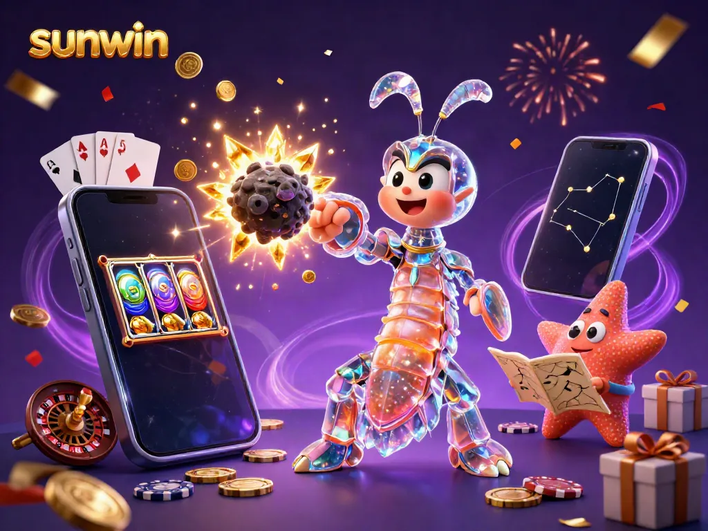 Experience the thrill of sunwin as a mantis shrimp battles an asteroid, showering golden gems and coins.