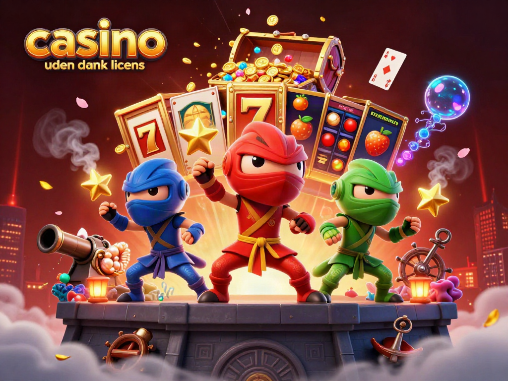 Engage with casino uden dansk licens, exploring vibrant arcade elements next to chameleon ninja characters.
