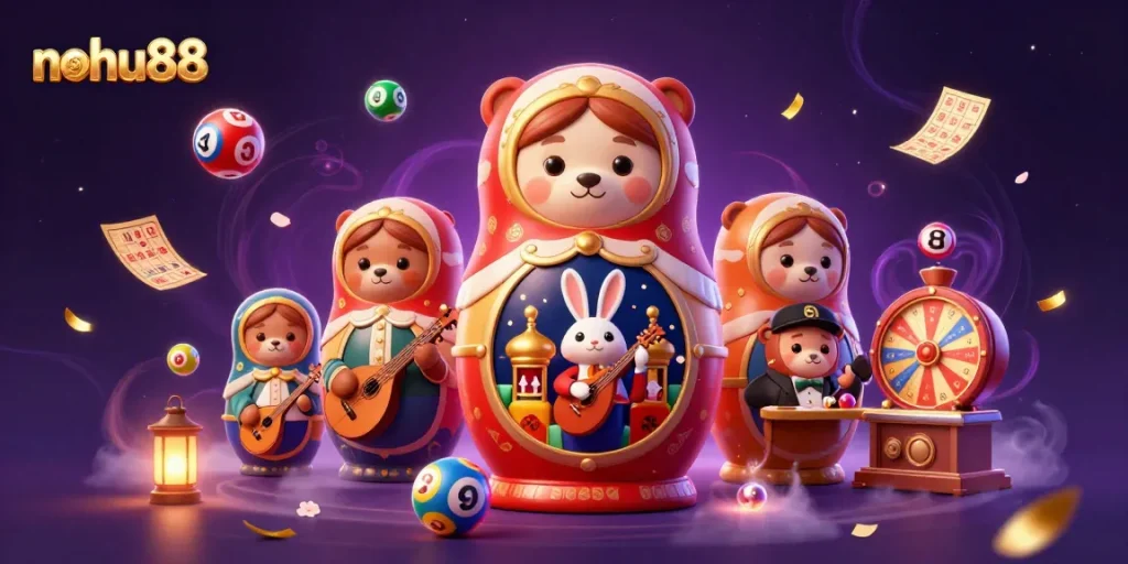 Engage in thrilling 3D casino adventures with nohu88 featuring vibrant lottery elements and charming characters.