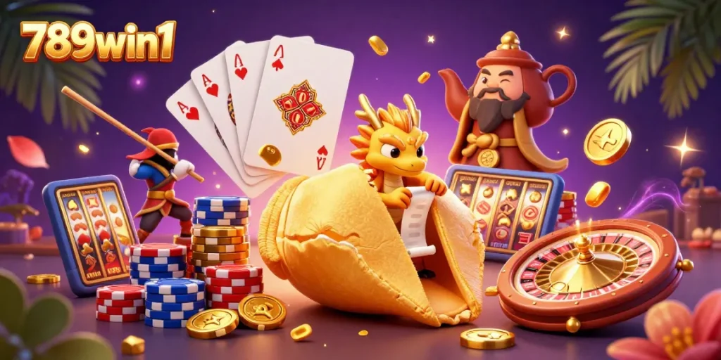 Experience thrilling wins at 789win1 with vibrant casino elements and rich illustrations.